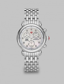 From the CSX Collection. A dazzling diamond accented design with a technical chronograph dial on a stainless steel bracelet.Quartz movementWater resistant to 5 ATMRound stainless steel case, 36mm (1.4)Diamond accented bezel and markers, .64 tcwMother-of-pearl chronograph dialDate function at 6 o'clockSecond handStainless steel link braceletImported From the CSX Collection. A dazzling diamond accented design with a technical chronograph dial on a stainless steel bracelet.Quartz movementWater resistant to 5 ATMRound stainless steel case, 36mm (1.4)Diamond accented bezel and markers, .64 tcwMother-of-pearl chronograph dialDate function at 6 o'clockSecond handStainless steel link braceletImported