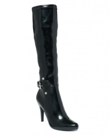 Brighten up your closet with the always-chic design of the tall Sunshine boots by Marc Fisher. Made in stretch fabric, they feature a stylish almond-toe silhouette, strap detail at ankle and sexy, stacked heel. Brighten up your closet with the always-chic design of the tall Sunshine boots by Marc Fisher. Made in stretch fabric, they feature a stylish almond-toe silhouette, strap detail at ankle and sexy, stacked heel.