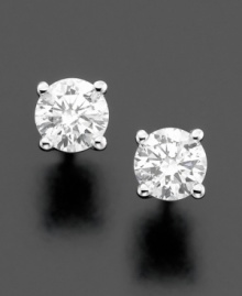 Simple yet elegant, these lovely and luxurious diamond earrings feature round-cut diamonds (1-1/4 ct. t.w.) set in 14k white gold. Simple yet elegant, these lovely and luxurious diamond earrings feature round-cut diamonds (1-1/4 ct. t.w.) set in 14k white gold.