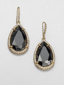 From the Starlight Collection. A rich, dark faceted stone surrounded by brilliant, contrasting pavé stones. GlassGoldtoneDrop, about 2Hook backImported 