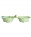 Two bowls embossed with vines and accompanied by Butterfly Meadow wildlife make this lily-pad-green condiment server a whimsical addition to the beloved Lenox dinnerware collection. Qualifies for Rebate