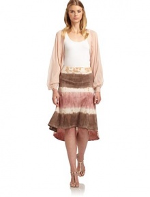THE LOOKSheer constructionDolman sleeves with barrel cuffsOpen frontCenter back seamTHE FITAbout 23 from shoulder to hemTHE MATERIALSilkCARE & ORIGINDry cleanImportedModel shown is 5'10 (177cm) wearing US size Small. THE LOOKSheer constructionDolman sleeves with barrel cuffsOpen frontCenter back seamTHE FITAbout 23 from shoulder to hemTHE MATERIALSilkCARE & ORIGINDry cleanImportedModel shown is 5'10 (177cm) wearing US size Small.