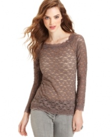 Add instant romance to any ensemble with Bar III's lace top. Unlined and with a stretchy fit, it's the perfect layering piece for fall. Add instant romance to any ensemble with Bar III's lace top. Unlined and with a stretchy fit, it's the perfect layering piece for fall.