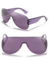 Make a sunny statement in flat, translucent shield sunglasses from Emporio Armani.