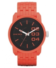 An engaging burst of color and an intriguing dial make this unisex Diesel watch a Friday night necessity. An engaging burst of color and an intriguing dial make this unisex Diesel watch a Friday night necessity.