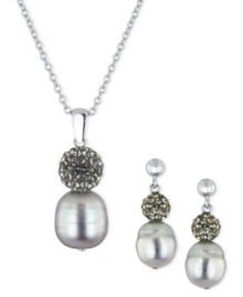 Gorgeous in gray. This necklace and earrings set is crafted in sterling silver with cultured freshwater pearls (9-11 mm) and crystals coming together for a captivating look. Approximate length: 18 inches. Approximate drop: 7/8 inch. Approximate drop, earrings: 3/4 inch. Gorgeous in gray. This necklace and earrings set is crafted in sterling silver with cultured freshwater pearls (9-11 mm) and crystals coming together for a captivating look. Approximate length: 18 inches. Approximate drop: 7/8 inch. Approximate drop, earrings: 3/4 inch.