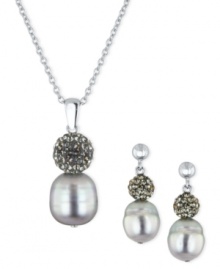 Gorgeous in gray. This necklace and earrings set is crafted in sterling silver with cultured freshwater pearls (9-11 mm) and crystals coming together for a captivating look. Approximate length: 18 inches. Approximate drop: 7/8 inch. Approximate drop, earrings: 3/4 inch.