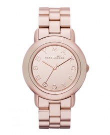 Cozy up to rosy perfection. Watch by Marc by Marc Jacobs crafted of rose-gold ion-plated stainless steel bracelet and round case. Rose-gold tone mirrored dial features logo letters at markers and three hands. Quartz movement. Water resistant to 50 meters. Two-year limited warranty. Cozy up to rosy perfection. Watch by Marc by Marc Jacobs crafted of rose-gold ion-plated stainless steel bracelet and round case. Rose-gold tone mirrored dial features logo letters at markers and three hands. Quartz movement. Water resistant to 50 meters. Two-year limited warranty.