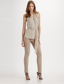 Sumptuous silk chiffon in a flattering halter, bedecked with nailhead studs for added edge.Gathered halter necklineCrossover bodiceSelf-beltHook-and-eye closureAbout 27 from shoulder to hemSilkDry cleanImported Sumptuous silk chiffon in a flattering halter, bedecked with nailhead studs for added edge.Gathered halter necklineCrossover bodiceSelf-beltHook-and-eye closureAbout 27 from shoulder to hemSilkDry cleanImported
