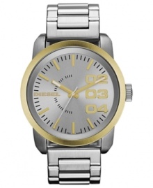 Like a ring of fire, the golden bezel on this Diesel watch is white-hot. Like a ring of fire, the golden bezel on this Diesel watch is white-hot.