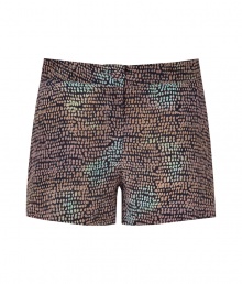 The ultimate evening short, this iteration from Saloni offers a flattering asset-baring cut with a versatile print - Flat front, side slit, on-seam pockets, mini-length - Style with platform pumps, an asymmetrical hem blouse, and a draped from leather jacket The ultimate evening short, this iteration from Saloni offers a flattering asset-baring cut with a versatile print - Flat front, side slit, on-seam pockets, mini-length - Style with platform pumps, an asymmetrical hem blouse, and a draped from leather jacket