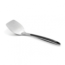 Crafted from stainless steel with heat-resistant soft-touch silicone accents, this Calphalon turner is comfortable where it should be: in the handle, and the flexible head will slide easily under food. Their long handles and generous size make maneuvering in the kitchen faster and safer. All edges are tapered for easy turning. Crafted from stainless steel with heat-resistant soft-touch silicone accents, this Calphalon turner is comfortable where it should be: in the handle, and the flexible head will slide easily under food. Their long handles and generous size make maneuvering in the kitchen faster and safer. All edges are tapered for easy turning.