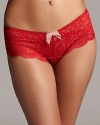 A punchy hue lends modern allure to these lace tanga briefs from b.tempt'd by Wacoal.