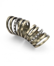 If it came down to it, you'd chose brass knuckles over Barbies, which is why this knockout style by Bar III is so your speed. Crafted in burnished gold tone mixed metal, two simple rows of crystal add a little glam to this otherwise edgy style. Size 8.