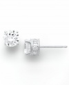 Diamond stud earrings have never sparkled so bright. This unique style features a round-cut diamond at center with a row of round-cut diamonds in the post (1-1/2 ct. t.w.). Four-prong setting crafted in 14k white gold. Approximate diameter: 4-2/5 mm.