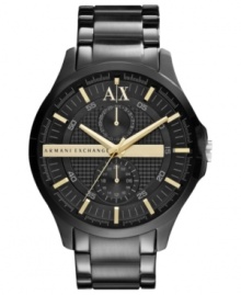 A durable and precise timepiece from AX Armani Exchange styled with golden details. A durable and precise timepiece from AX Armani Exchange styled with golden details.