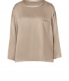 Elegant, minimalist separates are versatile additions to any on-the-go wardrobe, and Steffen Schrauts dusty nude silk top does not disappoint - Easy, boxy cut, with longer hems at sides - Wide, round neck and long sleeves - Small hidden pocket at chest - Pair with leather pants, skinny denim or cigarette trousers and style with platform pumps, ankle booties or ballet flats