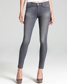 Super skinny Hudson jeans in a neutral grey wash and classic five-pocket silhouette. Super skinny Hudson jeans in a neutral grey wash and classic five-pocket silhouette.
