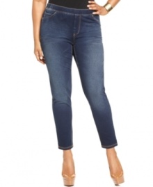 Be chic and comfy with Seven7 Jeans' plus size skinny jeans, featuring pull-on styling. Be chic and comfy with Seven7 Jeans' plus size skinny jeans, featuring pull-on styling.