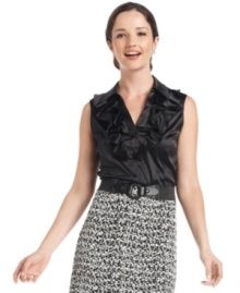 Full of feminine charm, this ruffled top from Tahari by ASL makes a unique companion piece to your favorite skirt and pantsuits. Full of feminine charm, this ruffled top from Tahari by ASL makes a unique companion piece to your favorite skirt and pantsuits.