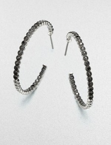 Beautiful bezel set stones in a classic hoop design, perfect for all your favorite earring charms. Black spinelRhodium-plated sterling silverLength, about 1.18Post backImported 