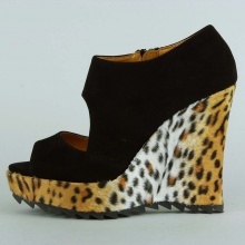 Promise Footwear Cheetah Open Toe Faux Fur Wedge Platform