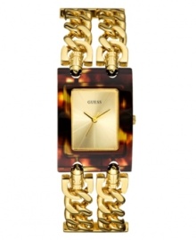 Edgy chains and preppy tortoise collide on this glam watch by GUESS. Edgy chains and preppy tortoise collide on this glam watch by GUESS.