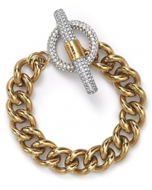 This is a classic accessory that no jewel box should be missing. Cast in gold-plated brass with inset rhinestones, this bracelet from Juicy Couture is ready to hit the links. This is a classic accessory that no jewel box should be missing. Cast in gold-plated brass with inset rhinestones, this bracelet from Juicy Couture is ready to hit the links.