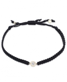 The perfect hint of sparkle. This trendy wrap bracelet features a round-cut cubic zirconia accent with a 14k gold bezel setting and accents. Cord crafted from braided black nylon. Approximate diameter: 2-1/4 inches (extends to 3-1/2 inches). The perfect hint of sparkle. This trendy wrap bracelet features a round-cut cubic zirconia accent with a 14k gold bezel setting and accents. Cord crafted from braided black nylon. Approximate diameter: 2-1/4 inches (extends to 3-1/2 inches).