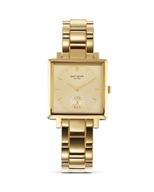 Get in a kate spade new york state of mind with this square-faced watch. Crafted of gold-plated metal and accented by classic link bracelet, it's always fashionably on time. Get in a kate spade new york state of mind with this square-faced watch. Crafted of gold-plated metal and accented by classic link bracelet, it's always fashionably on time.