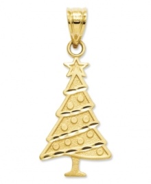 Pay tribute to the spirit of the season in this beautiful Christmas tree charm. Crafted in 14k gold with ornaments and a star accent. Chain not included. Approximate length: 1 inch. Approximate width: 2/5 inch. Pay tribute to the spirit of the season in this beautiful Christmas tree charm. Crafted in 14k gold with ornaments and a star accent. Chain not included. Approximate length: 1 inch. Approximate width: 2/5 inch.