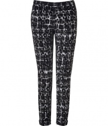 Take on this seasons penchant for the printed pant with Juicy Coutures black combo plaid version, detailed with an allover flocked velvet leopard print for cool results perfect for dressing up or down - Hidden hook closure, zip fly, belt loops, cuffed ankle with hidden inside ankle zip, black satin trim - Tailored fit - Wear with a round-collar top and heels