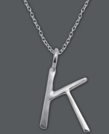The perfect personalized gift. A polished sterling silver pendant features the letter K with a chic asymmetrical shape. Comes with a matching chain. Approximate length: 18 inches. Approximate drop: 7/8 inch. The perfect personalized gift. A polished sterling silver pendant features the letter K with a chic asymmetrical shape. Comes with a matching chain. Approximate length: 18 inches. Approximate drop: 7/8 inch.