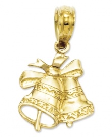 Ding dong, Christmas is here! Wear these bells to salute the season. Double bell and ribbon charm is crafted in 14k gold. Chain not included. Approximate length: 3/5 inch. Approximate width: 2/5 inch. Ding dong, Christmas is here! Wear these bells to salute the season. Double bell and ribbon charm is crafted in 14k gold. Chain not included. Approximate length: 3/5 inch. Approximate width: 2/5 inch.