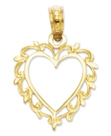 Sweet femininity. This frilly, lace-trimmed heart charm makes the perfect gift for a loved one. Crafted in 14k gold. Chain not included. Approximate length: 3/4 inch. Approximate width: 1/2 inch. Sweet femininity. This frilly, lace-trimmed heart charm makes the perfect gift for a loved one. Crafted in 14k gold. Chain not included. Approximate length: 3/4 inch. Approximate width: 1/2 inch.