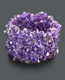 Add vibrance with an organically chic style. Chunky cuff bracelet features rough-cut amethyst chips (4-6 mm) and stretches to fit your wrist. Approximate length: 4 inches. Add vibrance with an organically chic style. Chunky cuff bracelet features rough-cut amethyst chips (4-6 mm) and stretches to fit your wrist. Approximate length: 4 inches.