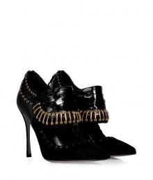 With their impeccably placed python shield and modern mash-up of sleek suede and leather, Sergio Rossis statement stilettos count as a must for luxe rocker looks - Pointed toe, back zip, python shield, gold-toned hardware, black leather lacing, stiletto heel - Hits below the ankle - Team with everything from leather leggings and blazers to cocktail dresses and fur jackets With their impeccably placed python shield and modern mash-up of sleek suede and leather, Sergio Rossis statement stilettos count as a must for luxe rocker looks - Pointed toe, back zip, python shield, gold-toned hardware, black leather lacing, stiletto heel - Hits below the ankle - Team with everything from leather leggings and blazers to cocktail dresses and fur jackets
