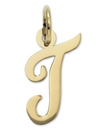 The perfect gift for Tina. This polished T initial charm features a pretty, small script design in 14k gold. Chain not included. Approximate length: 7/10 inch. Approximate width: 3/10 inch.