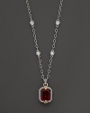 Judith Ripka Sterling Silver and 18K Gold Estate Pendant Necklace in Red Corundum with White Sapphire, 17