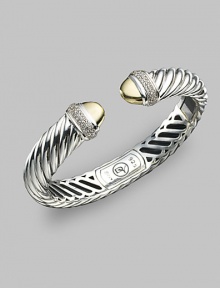 Wrapped with pavé diamonds and accented with golden domes, this bracelet is elegant on its own or worn in multiples. Sterling silver with 18k gold detail Diamonds, tcw 0.48 About ½ wide Imported Wrapped with pavé diamonds and accented with golden domes, this bracelet is elegant on its own or worn in multiples. Sterling silver with 18k gold detail Diamonds, tcw 0.48 About ½ wide Imported