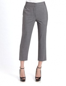 This menswear inspired look with a cropped silhouette, is simultaneously relaxed and incredibly flattering.Narrow waistband with belt loops, hook-and-eye and button closure Front zipper Dual slash pockets Fully lined Inseam, about 23½ 96% wool/4% Lycra Dry clean Imported This menswear inspired look with a cropped silhouette, is simultaneously relaxed and incredibly flattering.Narrow waistband with belt loops, hook-and-eye and button closure Front zipper Dual slash pockets Fully lined Inseam, about 23½ 96% wool/4% Lycra Dry clean Imported