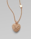 A playful piece with a star bead station that is plated in rose goldtone and encrusted in sparkling stones. Rose goldtone plated brassGlass stonesLength, about 31½Pendant size, about 1Spring ring closureImported 