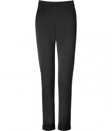 With their dressy sheen and flattering high waist, these sleek stretch trousers from Donna Karan are a contemporary luxe staple tailored to all-season sophistication - Hidden side zip, stitched cuffs, cut-out detail at back - Slim fit - Wear with modern knits and ankle boots, or dress up with feminine silk tops and chic statement heels With their dressy sheen and flattering high waist, these sleek stretch trousers from Donna Karan are a contemporary luxe staple tailored to all-season sophistication - Hidden side zip, stitched cuffs, cut-out detail at back - Slim fit - Wear with modern knits and ankle boots, or dress up with feminine silk tops and chic statement heels