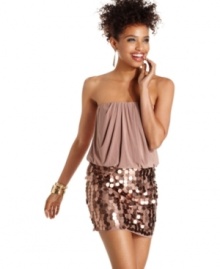 Party like the Hollywood elite in this stunner from As U Wish! A draped bodice and skirt of tonal paillettes add luxe attitude to this super-fun party dress. Party like the Hollywood elite in this stunner from As U Wish! A draped bodice and skirt of tonal paillettes add luxe attitude to this super-fun party dress.