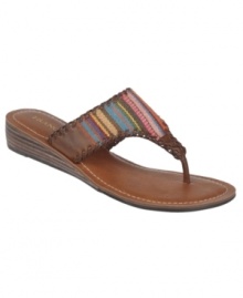 Rainbow-colored threads in the canvas upper of Franco Sarto's Cavo thong sandals give this cushy sandal a bright edge over the competition. Rainbow-colored threads in the canvas upper of Franco Sarto's Cavo thong sandals give this cushy sandal a bright edge over the competition.