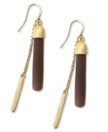 Natural beauties. These stick drop earrings by Alfani feature nature-inspired brown resin and a gold tone charm dangling from a linked chain. Set in gold tone mixed metal. Approximate drop: 2-1/4 inches. Natural beauties. These stick drop earrings by Alfani feature nature-inspired brown resin and a gold tone charm dangling from a linked chain. Set in gold tone mixed metal. Approximate drop: 2-1/4 inches.