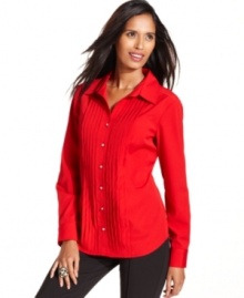 A front placket full of chic pleats and rhinestone buttons make this Style&co. blouse stand out (as is the amazing price didn't already!). A front placket full of chic pleats and rhinestone buttons make this Style&co. blouse stand out (as is the amazing price didn't already!).