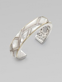 A narrow design with opulent mother-of-pearl and sparkling white sapphires set in sterling silver accented with radiant 18k gold. Mother-of-pearlWhite sapphireSterling silver18K goldHinged closureDiameter, about 2¾Imported A narrow design with opulent mother-of-pearl and sparkling white sapphires set in sterling silver accented with radiant 18k gold. Mother-of-pearlWhite sapphireSterling silver18K goldHinged closureDiameter, about 2¾Imported