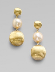From the Africa Collection. Luminous freshwater pearls are connected by spheres of brushed 18k yellow gold.Freshwater pearls 18k yellow gold Length, about 1½ Post backs Made in Italy
