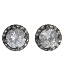 Classic crystal studs with an attitude, by Betsey Johnson. Set in hematite-plated silvertone mixed metal. Classic crystal studs with an attitude, by Betsey Johnson. Set in hematite-plated silvertone mixed metal.